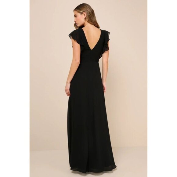 Lulus Ravishing Charm Black Ruffled Wrap High-Low Maxi Dress – Size XXL - Picture 2 of 7